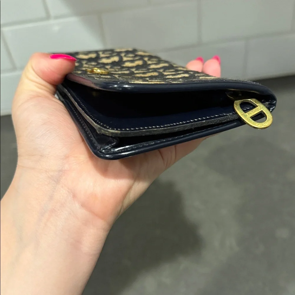 Christian Dior Trotter Canvas Leather Long Bifold Wallet (snap closure loose)